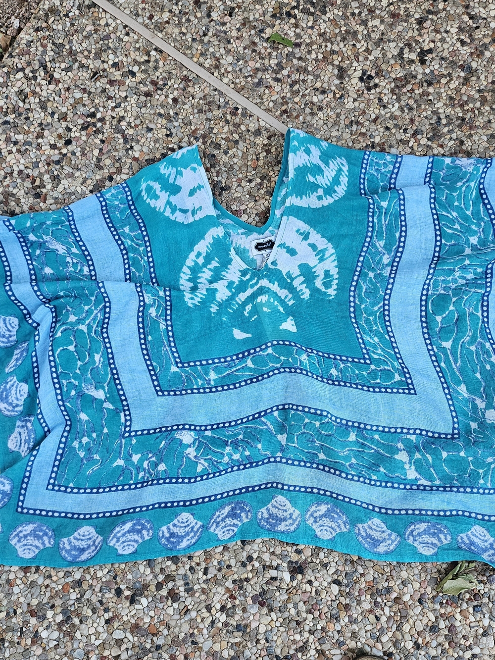 New W Tag Mud Pie Turquoise Blue V-Neck Sea Breeze Poncho Linen Swim Cover-Up OS - Picture 10 of 10